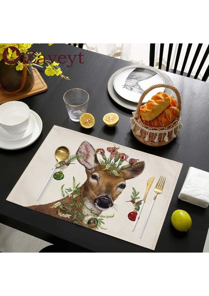 LE1608 42X32 cm Sevimli Hayvan Placemat Kuş Baykuş Keten Yemek Masası Paspaslar Bunny Sincap Coaster Pad Kase Kahve Fincanı Mat Masa Örtüsü 42X32 cm (Yurt Dışından)
