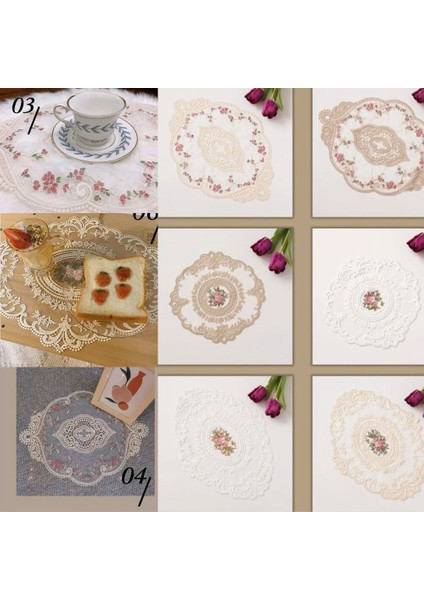 Stil Dört Pembe Bir Boyut Yemek Masası Nakış Zanaat Placemat Avrupa Tarzı Dantel Kumaş Yalıtım Plakası Mat Anti-Haşlanma Coaster Masaüstü Dekorasyon (Yurt Dışından)