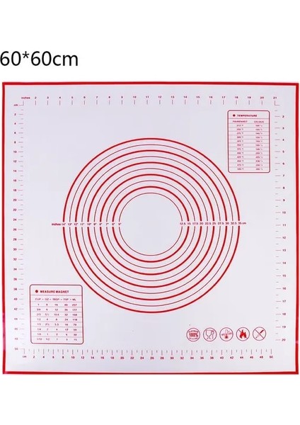 60X60 cm Kırmızı Kaymaz Silikon Pişirme Mat Isıya Dayanıklı Masa Mat Pad Yapışmaz Yoğurma Hamur Mat Pasta Fırın Tepsisi Pizza Hamur Makinesi (Yurt Dışından)