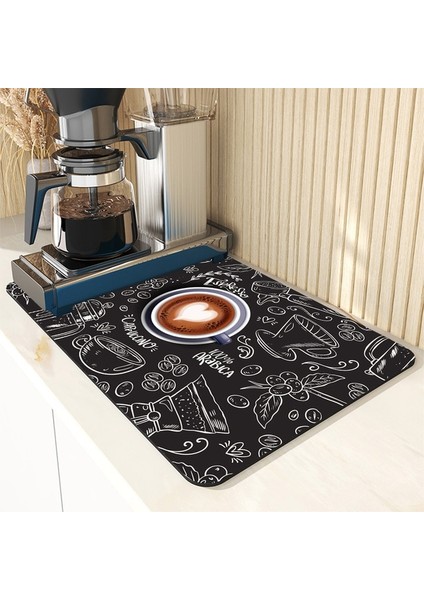 CJ06-18 Xl 40X60 cm Kahve Tasarım Bulaşık Kurutma Mat Süper Emici Mutfak Tezgahı Drenaj Pedleri Sofra Fincan Şişe Lavabo Su Geçirmez Kaymaz Paspaslar (Yurt Dışından)