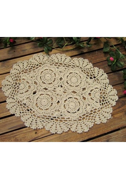 Design1 Bej 6 Adet Vintage Tığ Işi Danteller Oval Masa Mat Shabby Chic Tığ Placemet El Yapımı Düğün Olay Dekor 30X45 cm (Yurt Dışından)