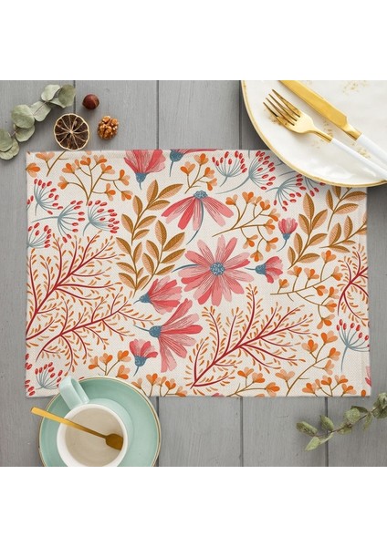 LE214 Bohem Çiçek Desen Placemat Mutfak Dekoru Pamuk Keten Boho Yemek Masası Paspaslar Coaster Pad Kase Kahve Fincanı Mat 42X32 cm (Yurt Dışından)