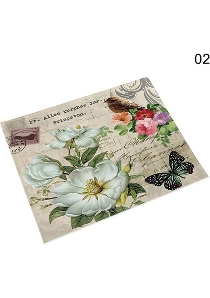 02 42X32 cm Shabby Chic Placemat Pirinç Kağıdı Dekupaj Stamperia Keten Masa Dekor Vintage Çiçek Coaster Pad Kase Kahve Fincanı Mat 42X32 cm (Yurt Dışından)