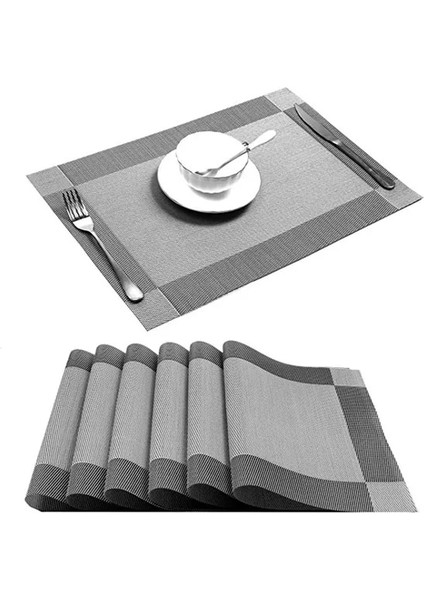 6 Adet 45X30 cm 1/4/6 Adet Pvc Dikdörtgen Placemat Restoran Yıkanabilir Dayanıklı Yemek Masası Örgü Paspaslar Çerçeve Teslin Disk Kase Coaster Kaymaz Ped (Yurt Dışından)