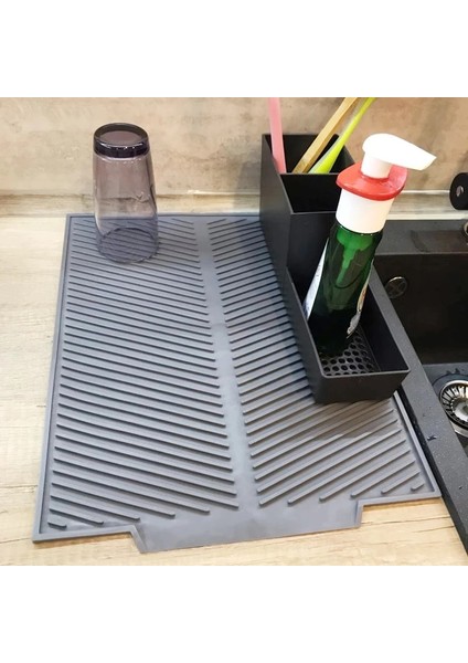 Yeşil L (43X33 Cm) Mutfak Silikon Drenaj Pedi Saklama Kabı Fincan Kurutma Mat Süzgeç Tepsisi Kaymaz Tavalar Sofra Için Haşlanma Önleyici Pot Tutucu Placemat (Yurt Dışından)