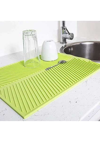 Yeşil L (43X33 Cm) Mutfak Silikon Drenaj Pedi Saklama Kabı Fincan Kurutma Mat Süzgeç Tepsisi Kaymaz Tavalar Sofra Için Haşlanma Önleyici Pot Tutucu Placemat (Yurt Dışından)