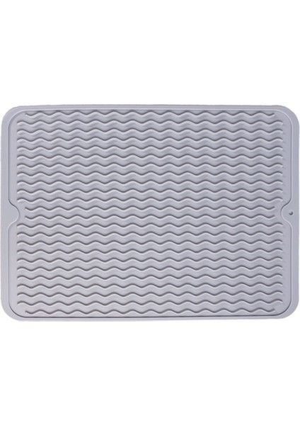 Açık Gri Dikdörtgen L Dalgalı Silikon Drenaj Paspası Kaymaz, Temizlenmesi Kolay Mutfak Gideri Lavabo, Yüksek Sıcaklığa Dayanıklı Servis Altlığı 40*30CM (Yurt Dışından)