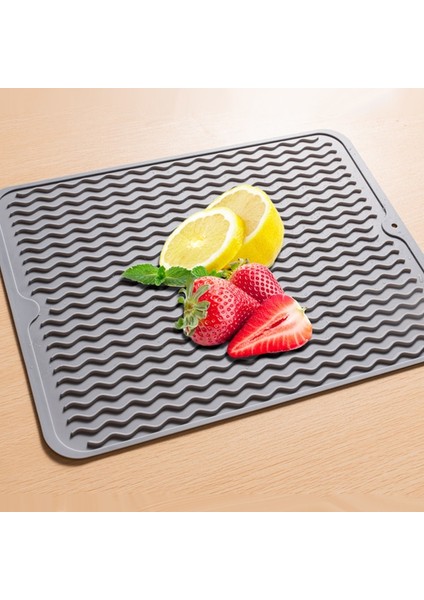 Açık Gri Dikdörtgen L Dalgalı Silikon Drenaj Paspası Kaymaz, Temizlenmesi Kolay Mutfak Gideri Lavabo, Yüksek Sıcaklığa Dayanıklı Servis Altlığı 40*30CM (Yurt Dışından)