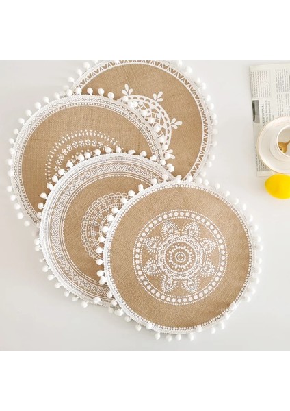 Pamuk Topu 1 38 cm Iskandinav Dokuma Placemats Jüt Placemats Ev Dekor Paspaslar Yuvarlak Saçak Kenar Yemek Masası Paspaslar Yalıtım Paspasları Placemats Masa Için (Yurt Dışından)