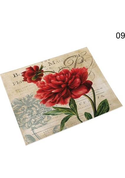 09 42X32 cm Shabby Chic Placemat Pirinç Kağıdı Oymacılık Stamperia Keten Masa Dekor Vintage Çiçek Coaster Pad Kase Kahve Fincanı Mat 42X32 cm (Yurt Dışından)