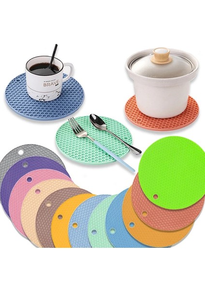 Wok Standı 2 17.5 X17.5CM 18/14CM Yuvarlak Silikon Masa Mat Ekstra Kalın Placemat Açık Kutular Petek Sıcak Ped Kahve Fincanı Altlığı Yaratıcı Mutfak Pot Tutucu (Yurt Dışından)