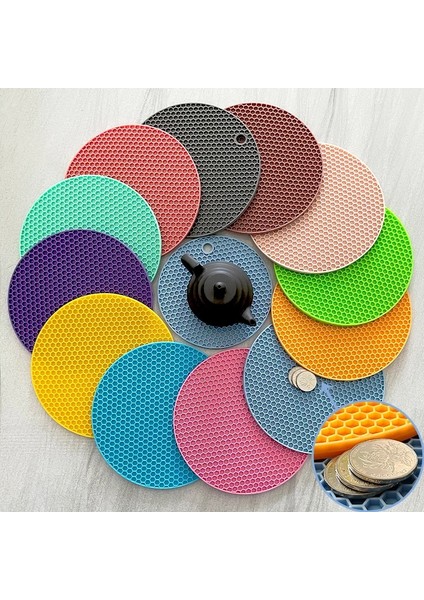Wok Standı 2 17.5 X17.5CM 18/14CM Yuvarlak Silikon Masa Mat Ekstra Kalın Placemat Açık Kutular Petek Sıcak Ped Kahve Fincanı Altlığı Yaratıcı Mutfak Pot Tutucu (Yurt Dışından)