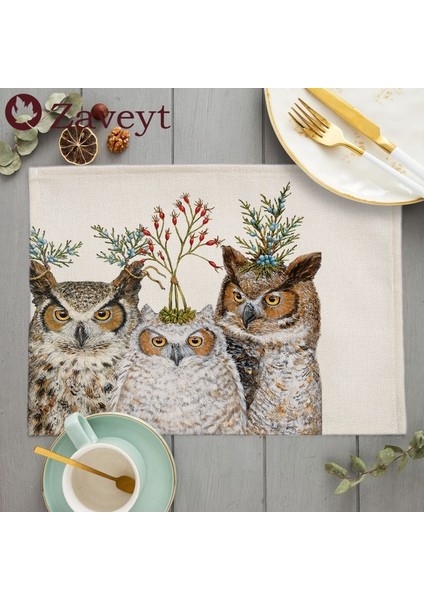 LE497 42X32 cm Sevimli Hayvan Placemat Kuş Baykuş Keten Yemek Masası Paspaslar Bunny Sincap Coaster Pad Kase Kahve Fincanı Mat Masa Örtüsü 42X32 cm (Yurt Dışından)