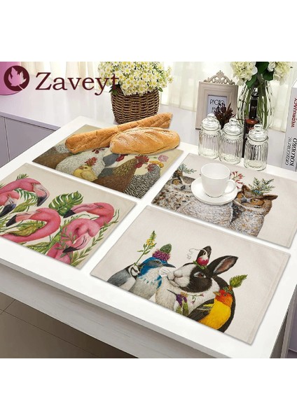 LE497 42X32 cm Sevimli Hayvan Placemat Kuş Baykuş Keten Yemek Masası Paspaslar Bunny Sincap Coaster Pad Kase Kahve Fincanı Mat Masa Örtüsü 42X32 cm (Yurt Dışından) indirimleri