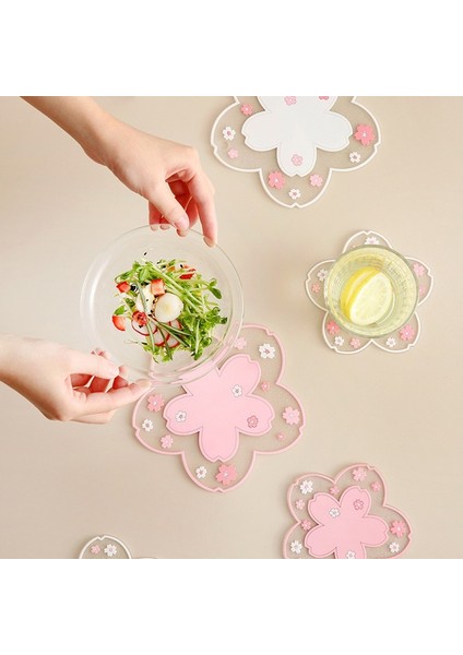 Şeftali Çiçeği 16 cm Kiraz Çiçeği Coaster Kawaii Japonya Tarzı Sakura Bardak Kahve Fincanları Için Kaymaz Masa Placemat Çay Süt Kupa Ev Dekorları (Yurt Dışından)