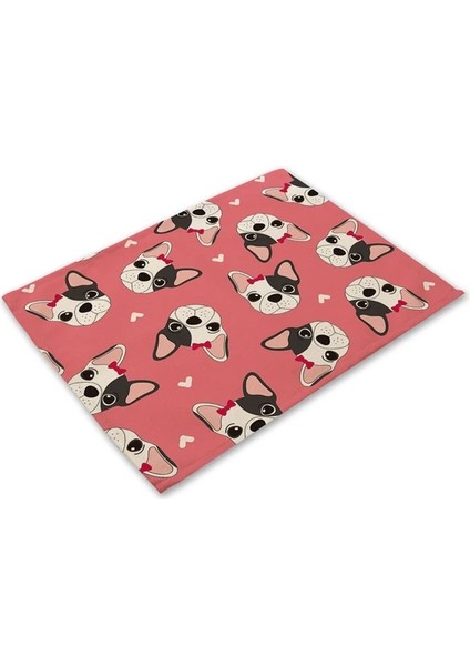 2CD-ML0020-3 Pug Köpek Desen Pamuk Keten Ped Yemek Masası Paspaslar Coaster Kase Fincan Mat Desen Mutfak Placemat 42*32 cm Ev Dekor ML0020 (Yurt Dışından)