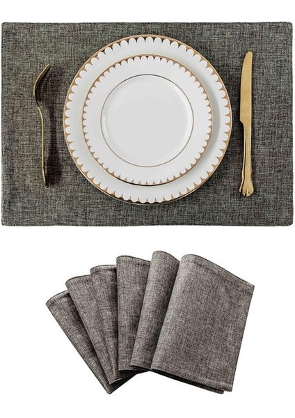 Koyu Gri 6 Parça Placemat 4/6 Yıkanabilir Yer Paspasları Seti Placemats Isıya Dayanıklı Sahte Keten Çuval Bezi Placemat Yemek Masası Mutfak Masa Paspasları (Yurt Dışından)