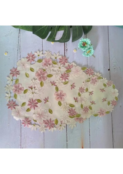 Pembe Yuvarlak Yuvarlak 20 cm Bütün Set Sıcak Nakış Masa Yer Mat Kumaş Placemat Kahve Altlığı Yemek Bardak Altlığı Peçete Içecek Pedi Noel Düğün Mutfak Süslemeleri (Yurt Dışından)