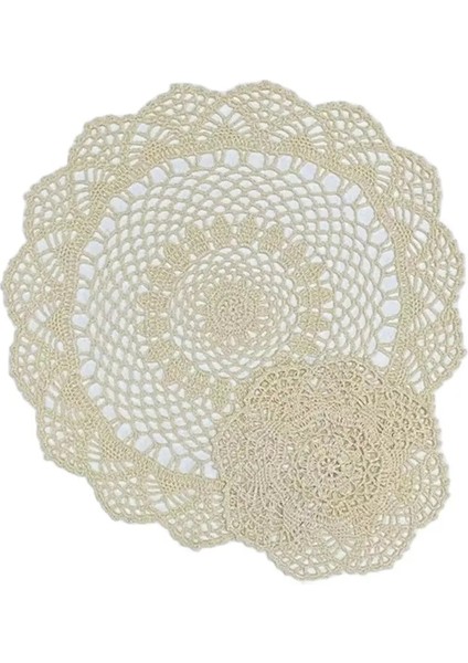 Kahverengi Yuvarlak 20 cm 2 Boyutu 2023 Yeni Pamuk Placemat Fincan Coaster Kupa Mutfak Düğün Masa Yer Mat Kumaş Dantel Tığ Çay Kahve Bardak Altlığı Peçete El Yapımı Ped (Yurt Dışından)