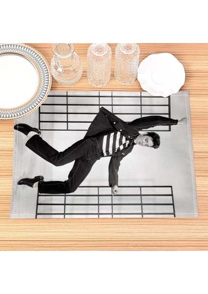 202302-11 30X40 cm Ev Dekor Elvis Presley Baskı Keten Yemek Masası Paspaslar Alfabe Mutfak Placemat 30X40 cm Bardak Pedleri Kase Fincan Mat (Yurt Dışından)