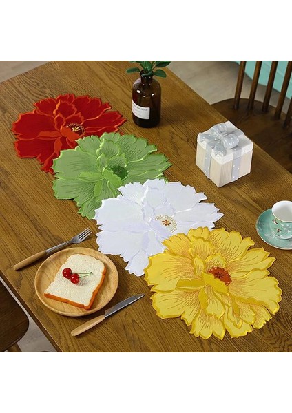 Açık Sarı Yuvarlak 35 cm Popüler Gül Çiçek Nakış Yer Masa Mat Kumaş Kahve Çay Altlığı Ped Fincan Mutfak Bardak Altlığı Peçete Yemek Düğün Noel Placemats (Yurt Dışından)