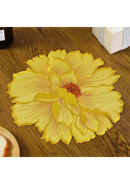 Açık Sarı Yuvarlak 35 cm Popüler Gül Çiçek Nakış Yer Masa Mat Kumaş Kahve Çay Altlığı Ped Fincan Mutfak Bardak Altlığı Peçete Yemek Düğün Noel Placemats (Yurt Dışından)