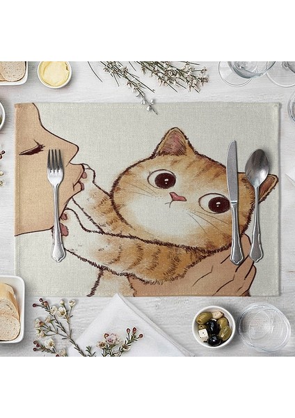 14 42X32 cm Keten Kedi Baskı Masa Mat Sevimli Kedi Karikatür Hayvan Desen Placemats Çocuklar Çocuklar Için Mutfak Yemek Yeri Paspaslar Pedleri (Yurt Dışından)
