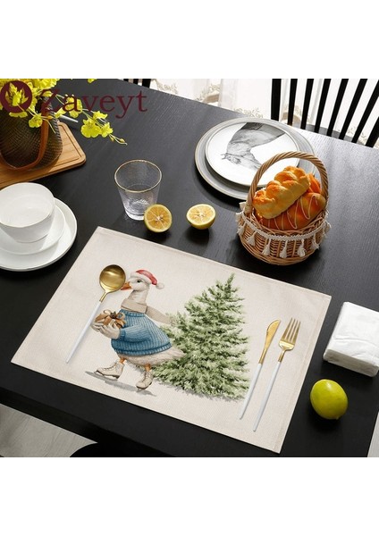 LE452 42X32 cm 2023 Noel Ağacı Sevimli Hayvan Süslemeleri Placemat Keten Yemek Masası Paspaslar Coaster Pad Kase Kahve Fincanı Mat Masa Örtüsü 42X32 cm (Yurt Dışından)