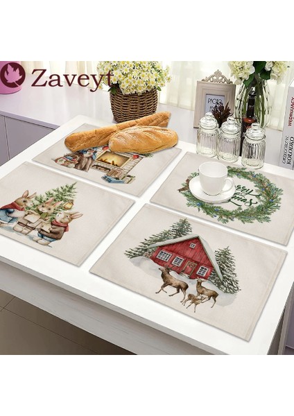 LE452 42X32 cm 2023 Noel Ağacı Sevimli Hayvan Süslemeleri Placemat Keten Yemek Masası Paspaslar Coaster Pad Kase Kahve Fincanı Mat Masa Örtüsü 42X32 cm (Yurt Dışından) fiyatları
