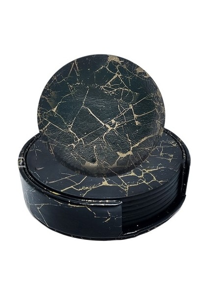 Siyah Altın 6 Adet 10X10 cm 1 Adet/6 Adet Suni Deri Mermer Bardak Altlığı Içecek Kahve Fincanı Mat Masa Placemats Yuvarlak Isıya Dayanıklı Çay Pedi Masa Pedi Tutucu (Yurt Dışından)