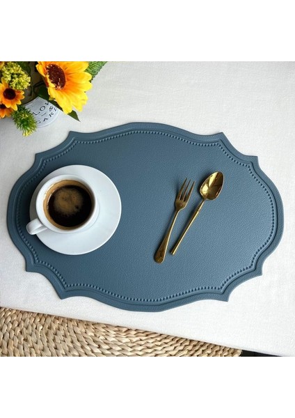 Açık Mavi 1 Parça Deri Servis Altlığı Sofra Pedi Düzensiz Retro Masa Mat Isı Yalıtımı Su Geçirmez ve Yağ Geçirmez Ev Yemek Pvc Plaka Mat (Yurt Dışından)