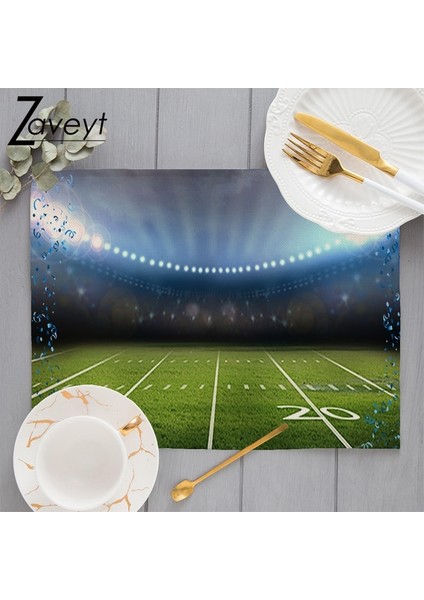 LE1343 32X42CM Futbol Sahası Yer Minderleri Futbol Oyunu Strateji Taktikleri Bitiş Bölgesi Touchdown Spor Yarışması Tema Keten Servis Altlıkları Yemek Masası (Yurt Dışından)