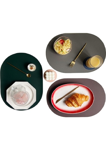 Ds Pembe Gri 44X30 cm 1 Adet Inyahome Ev Dekor Mutfak Masa Placemats Çift Taraflı Renkli Oval Tasarım Yemek Masası Paspaslar Su Geçirmez Isıya Dayanıklı Kapalı (Yurt Dışından)