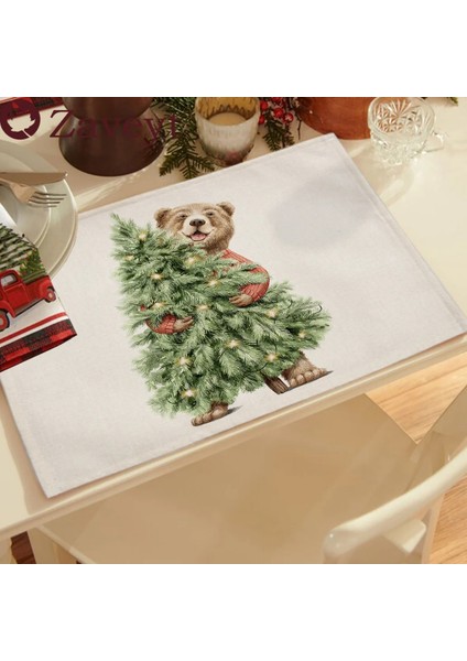 LE452 42X32 cm 2023 Noel Ağacı Sevimli Hayvan Süslemeleri Placemat Keten Yemek Masası Paspaslar Coaster Pad Kase Kahve Fincanı Mat Masa Örtüsü 42X32 cm (Yurt Dışından) indirimleri
