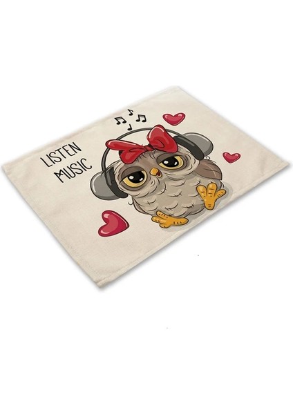 ML0007-2 1 Adet Kawaii Baykuş Desen Mutfak Placemat Pamuk Keten Yemek Masası Paspaslar Coaster Pad Kase Fincan Mat 42*32 cm Ev Dekor ML0007 (Yurt Dışından)