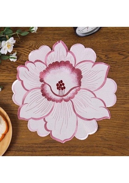 Sarı Poligon Çapı 35 cm Sıcak Süper Zambak Çiçekleri Nakış Placemat Fincan Kupa Çay Tava Coaster Mutfak Yemek Masası Yer Mat Dantel Bardak Altlığı Peçete Düğün Içecek Pedi (Yurt Dışından)