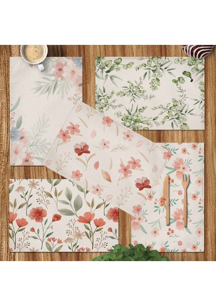 LE77 42X32 cm Çiçek Desenli Placemat Mutfak Dekoru Pamuk Keten Boho Çiçek Yemek Masası Paspaslar Coaster Pad Kase Kahve Fincanı Mat 42X32 cm (Yurt Dışından)
