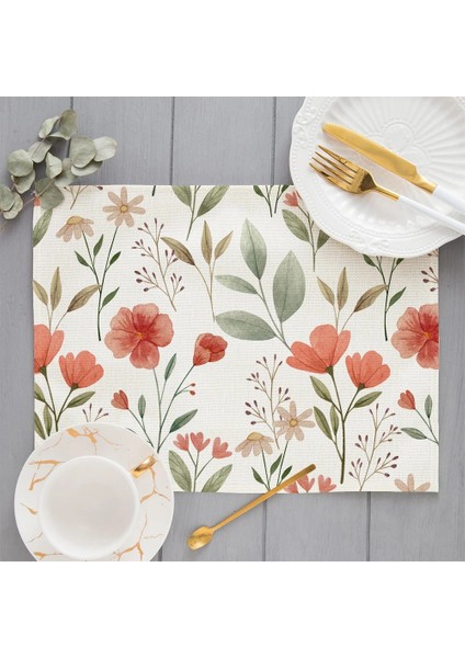 LE77 42X32 cm Çiçek Desenli Placemat Mutfak Dekoru Pamuk Keten Boho Çiçek Yemek Masası Paspaslar Coaster Pad Kase Kahve Fincanı Mat 42X32 cm (Yurt Dışından)