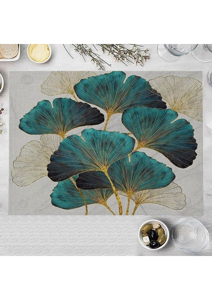 LM3700 32X42CM-KETEN 32X42CM Ginkgo Biloba Pamuk Keten Mutfak Placemat Nordic Baskı Coaster Pad Yeşil Yapraklar Bitki Yemek Masası Mat Kase Fincan Paspaslar (Yurt Dışından)