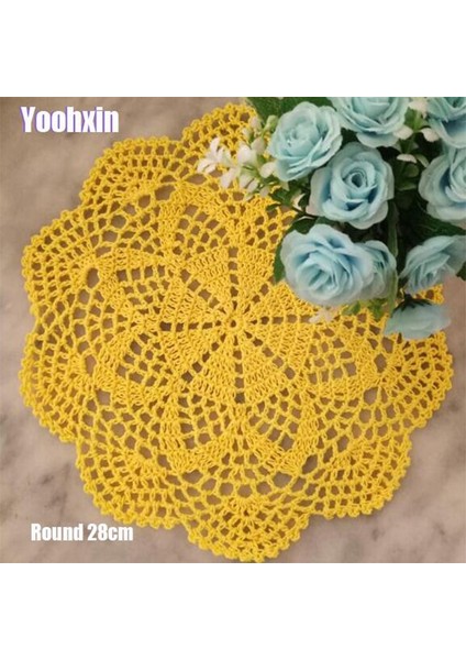 Gül Kırmızı Yuvarlak Yuvarlak 25 cm Lüks Pamuk Yuvarlak Placemat Bardak Altlığı Kupa Mutfak Noel Masa Yer Mat Kumaş Dantel Tığ Çay Kahve Bardak Altlığı Peçete Pedi (Yurt Dışından)