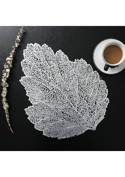 Yaprak Gümüş 2 Adet 6/4/2 Adet Yuvarlak Placemats Restoran Içi Boş Pvc Dekorasyon Yemek Mat Anti-Sıcak Yemek Masası Hattı Mat Biftek Tabağı Pedi (Yurt Dışından)