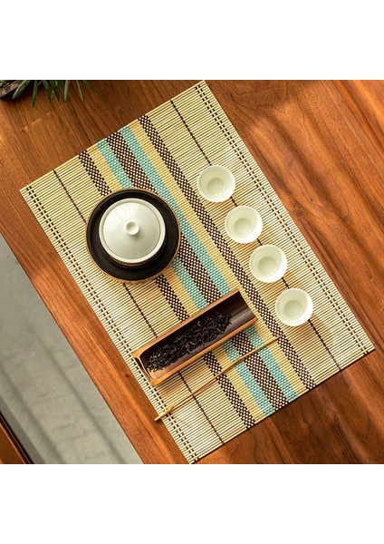 Damalı Mavi Şerit 45X30 cm Bambu Servis Altlığı Coaster Kuzey Avrupa Haşlanma Önleyici Su Geçirmez Ped Masa Mat Dekorasyon Çay Aksesuarları Ev Mutfak Mat (Yurt Dışından)