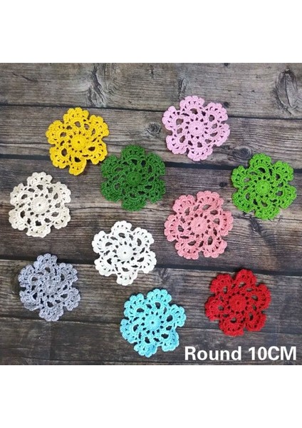 Koyu Yeşil Yuvarlak 10 cm 10 cm Yuvarlak Modern Renkli Kar Tanesi Pamuk Placemat El Yapımı Tığ Işi Masa Mat Kumaş Çay Bardağı Kahve Kupa Bardak Altlığı Düğün Bardak Altlığı Peçete (Yurt Dışından)