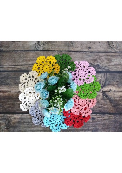 Koyu Yeşil Yuvarlak 10 cm 10 cm Yuvarlak Modern Renkli Kar Tanesi Pamuk Placemat El Yapımı Tığ Işi Masa Mat Kumaş Çay Bardağı Kahve Kupa Bardak Altlığı Düğün Bardak Altlığı Peçete (Yurt Dışından)