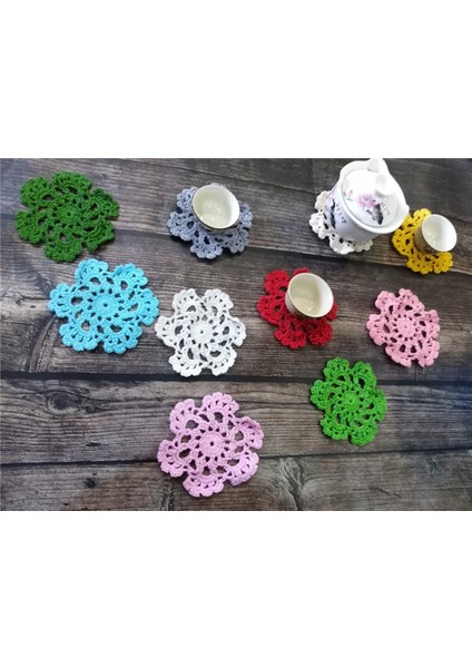 Koyu Yeşil Yuvarlak 10 cm 10 cm Yuvarlak Modern Renkli Kar Tanesi Pamuk Placemat El Yapımı Tığ Işi Masa Mat Kumaş Çay Bardağı Kahve Kupa Bardak Altlığı Düğün Bardak Altlığı Peçete (Yurt Dışından)