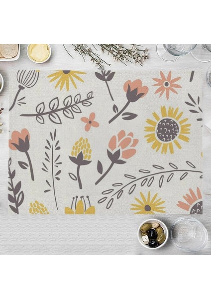 LM3730 32X42CM-KETEN Çiçek Mutfak Yemek Masası Mat Yapraklar Bitki Pamuk Keten Placemat Kase Fincan Renkli Çiçek Kahve Mat Yeşil Yaprak Yemek Paspasları (Yurt Dışından)