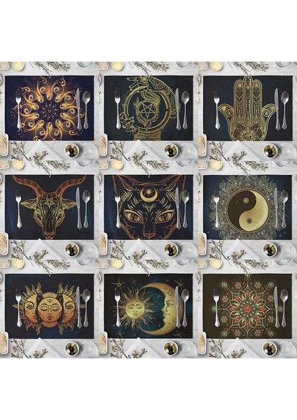 837 42X32 cm Mandala Güneş ve Ay Desen Placemat Hippi Siyah Pamuk Keten Masa Paspasları 42X32 Iskandinav Batı Placemat Fincan Paspaslar Içecek Coaster (Yurt Dışından) modelleri