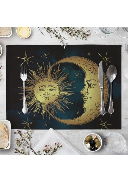 837 42X32 cm Mandala Güneş ve Ay Desen Placemat Hippi Siyah Pamuk Keten Masa Paspasları 42X32 Iskandinav Batı Placemat Fincan Paspaslar Içecek Coaster (Yurt Dışından) fırsatları