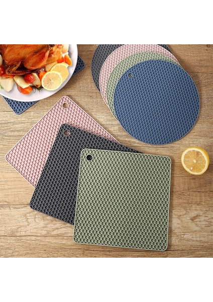 Mavi Yuvarlak Mat 1 Adet 1 Adet Silikon Petek Servis Altlığı Silikon Isıya Dayanıklı Masa Mat Yuvarlak ve Kare Coaster Kaymaz Mutfak Tencere Kase Mat (Yurt Dışından)