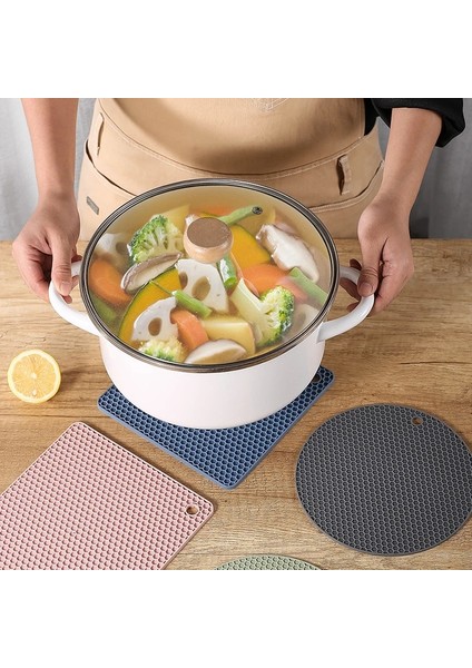 Mavi Yuvarlak Mat 1 Adet 1 Adet Silikon Petek Servis Altlığı Silikon Isıya Dayanıklı Masa Mat Yuvarlak ve Kare Coaster Kaymaz Mutfak Tencere Kase Mat (Yurt Dışından)